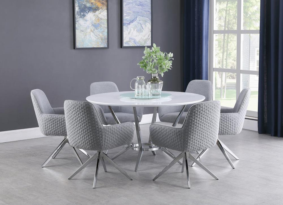 Abby Round Dining Table with Lazy Susan White and Chrome