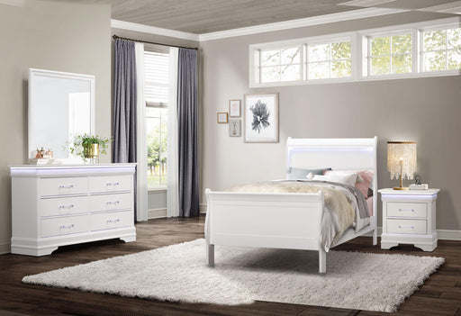 CHARLIE WHITE TWIN BED, DRESSER, MIRROR AND NIGHTSTAND image