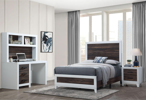 LISBON OAK/WHITE TWIN BED, DESK, NIGHTSTAND AND CHEST image